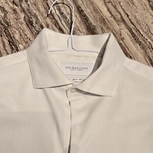 Denim & Flower Cream Dress Shirt Herringbone. Cotton Blend Medium Slim Fit.